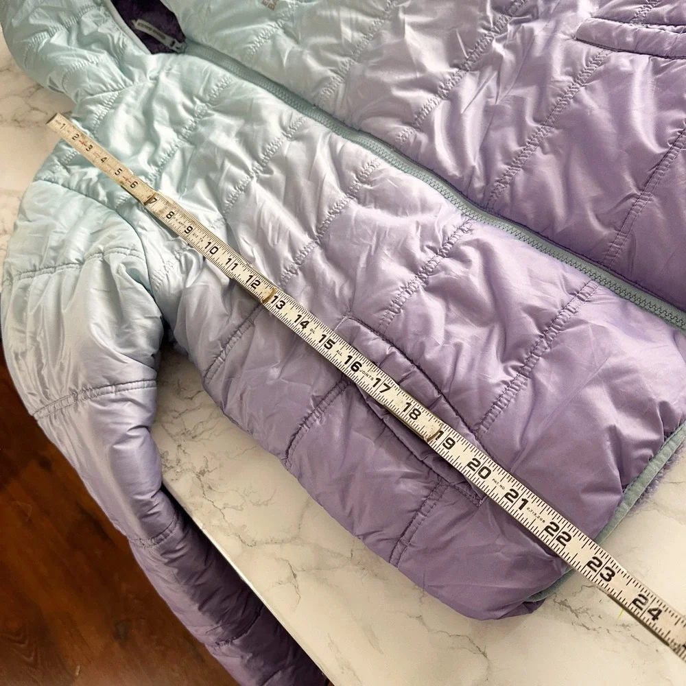 Eddie Bauer Reversible Ombre Blue Purple Puffer Fleece Jacket Kids Large 14/16